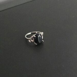 CHOCOLATE OBSIDIAN POLISHED CABOCHON NEW SIZE 8 SILVER SCROLL BAND RING